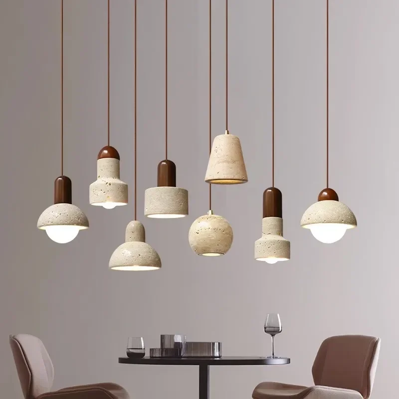 Japanese Retro Yellow Travertine Chandelier E27 Creative Bedroom Bedside Lamp Restaurant Hang Light G9 LED Decor Pendant Lights