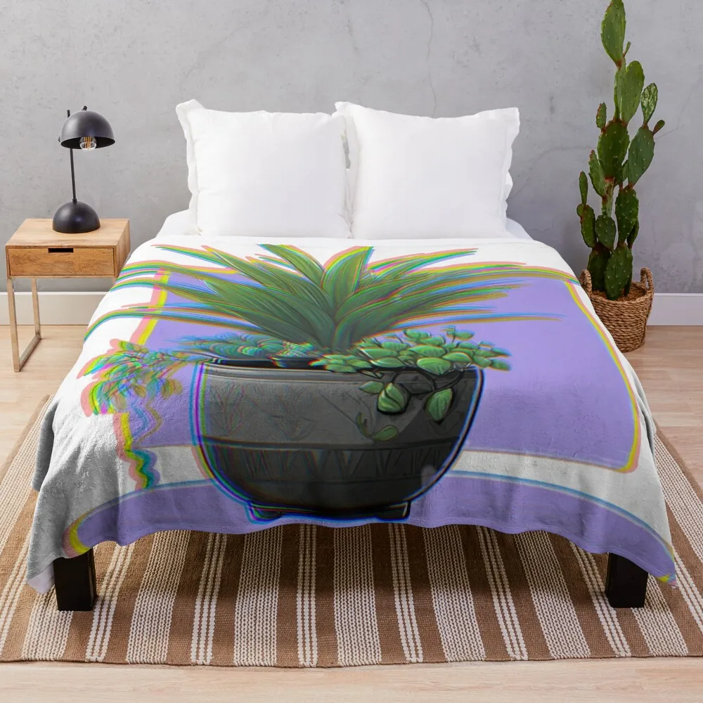 Chromatic Aberration Purple and Black Houseplant Collection - Potted Plant Painting Throw Blanket Luxury Blankets