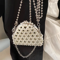 Women Shell Small Tote Bag Pearl Woven Crossbody Hand Bags for Women Coin Wallet Handbag Ladies Shoulder Bags Hand beading Purse