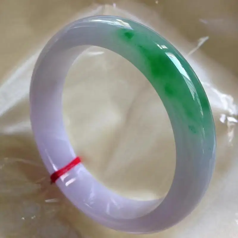 three- spring color bracelet, ice-type violet with green inclusions jadeite bangle