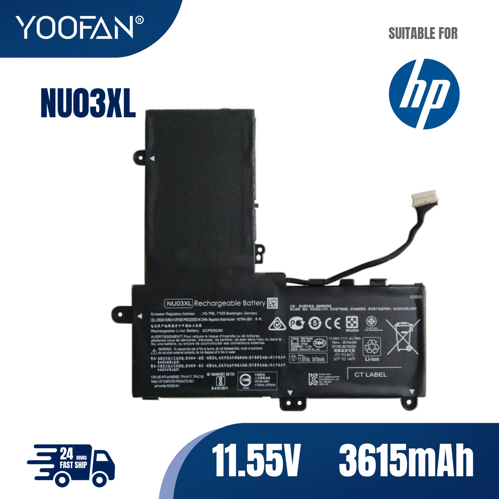 YOOFAN NU03XL Laptop Battery For HP Pavilion x360 Convertible PC 11-U014UR HSTNN-UB6V TPN-W117 TPN-C128 843536-541 844201-850