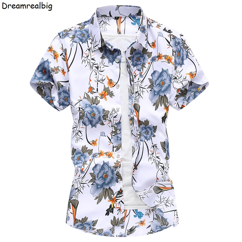 

Men Floral Casual Shirt Turn Down Collar 2023 Summer Tops Flowers Printed Mens Short Sleeve Shirts Plus Size