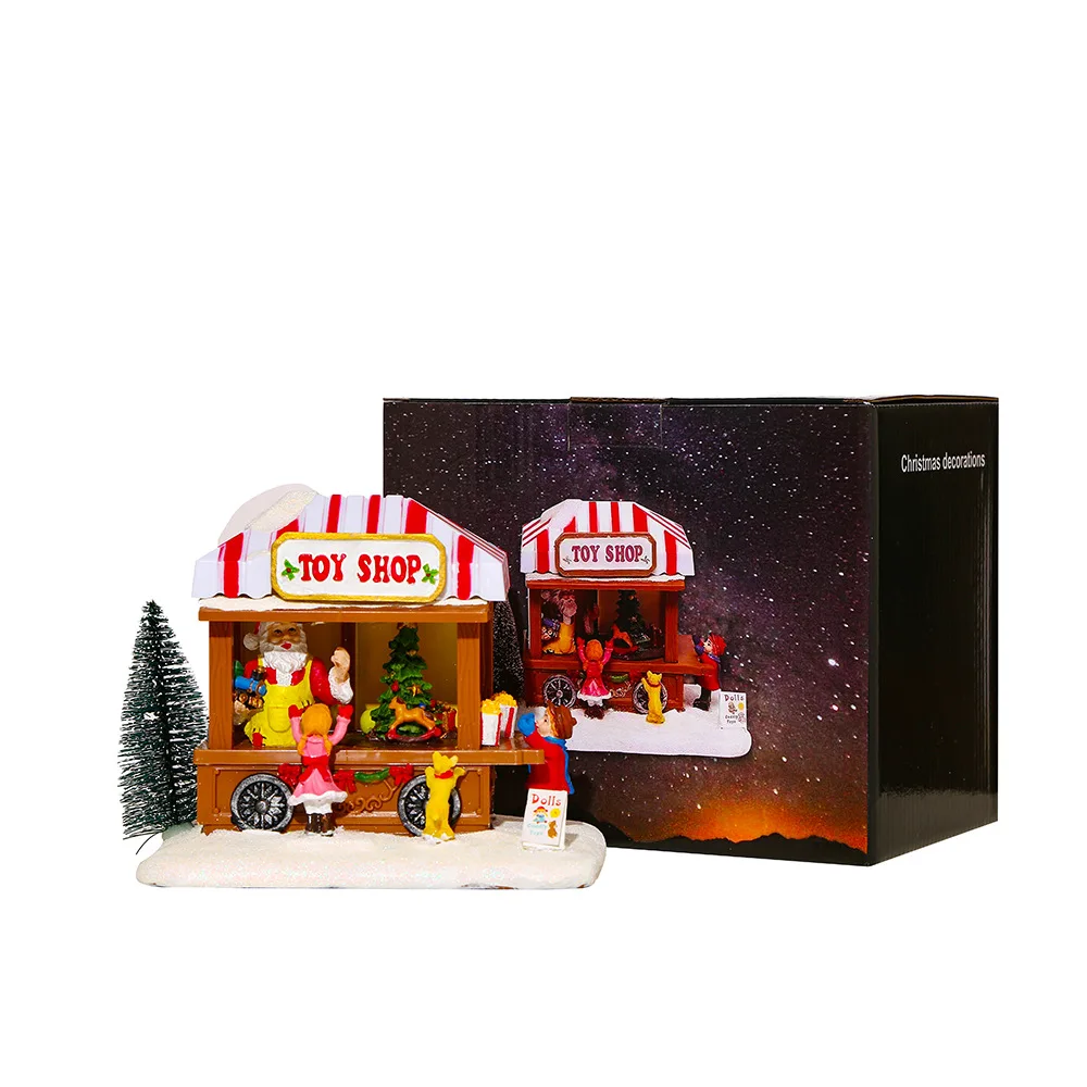 LED Christmas Music Popcorn House Xmas Decoration Scene Village Rotating Statue Christmas Home Desktop Decor Christmas Kid Gift