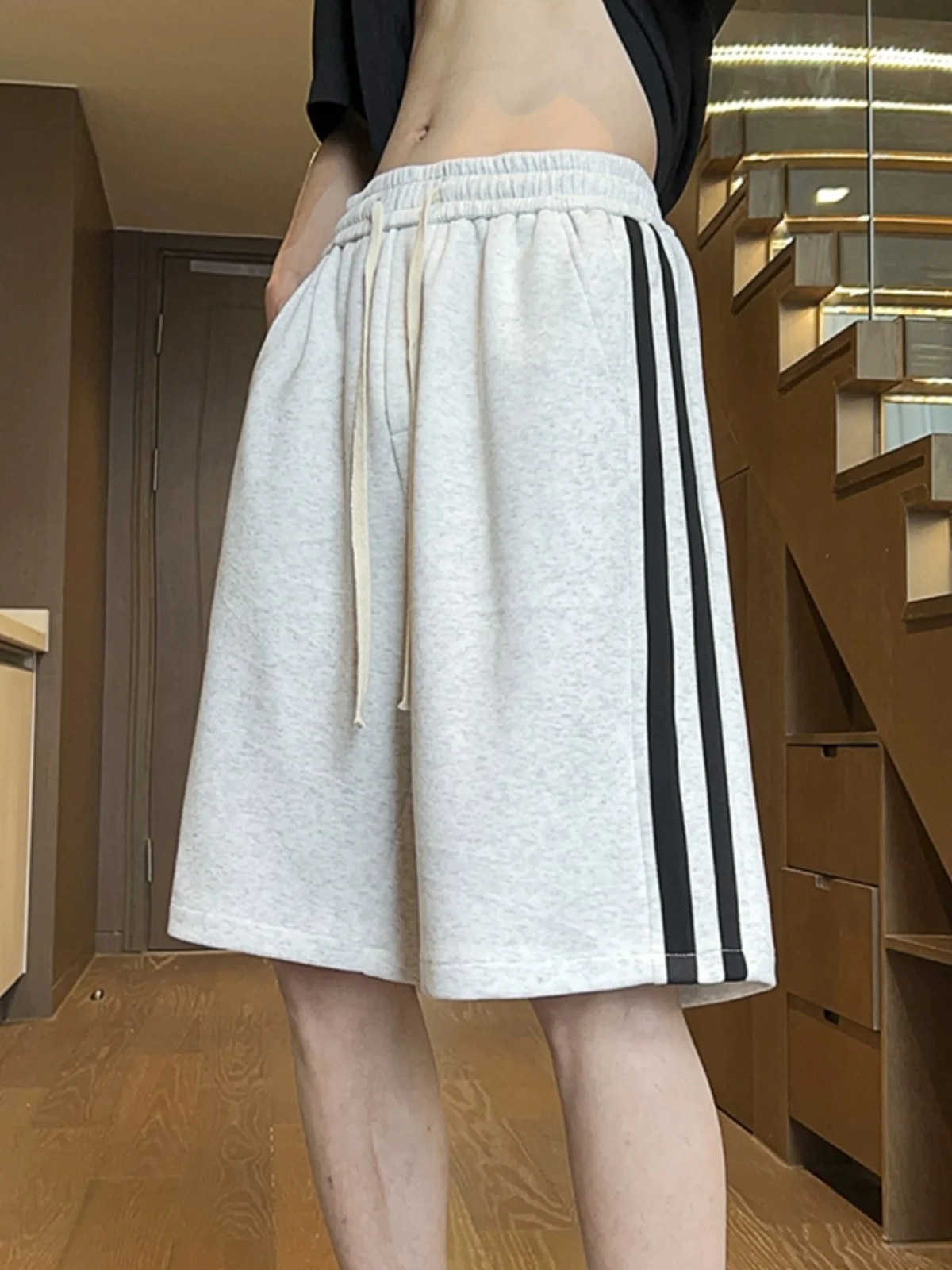 

Мужские летние спортивные брюки-шорты ay-Bla в полоску, повседневные, свободного кроя, со средней посадкой, прямые штанины, из смесового хлопка