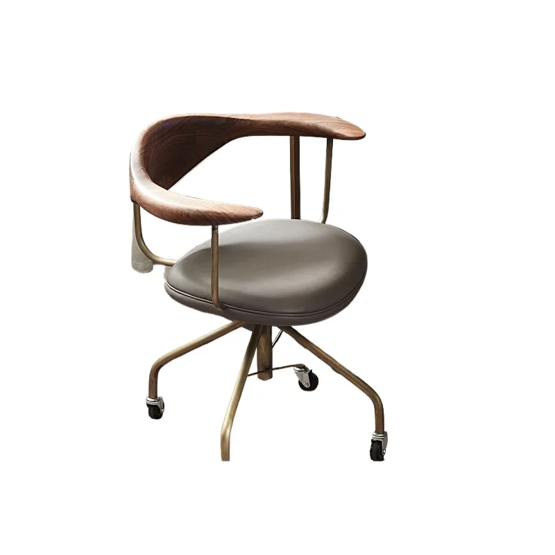 

*Computer Chair Modern Minimalist Swivel Chair Solid Wood Retro Black Walnut Copper Leg Study Backrest Armchair