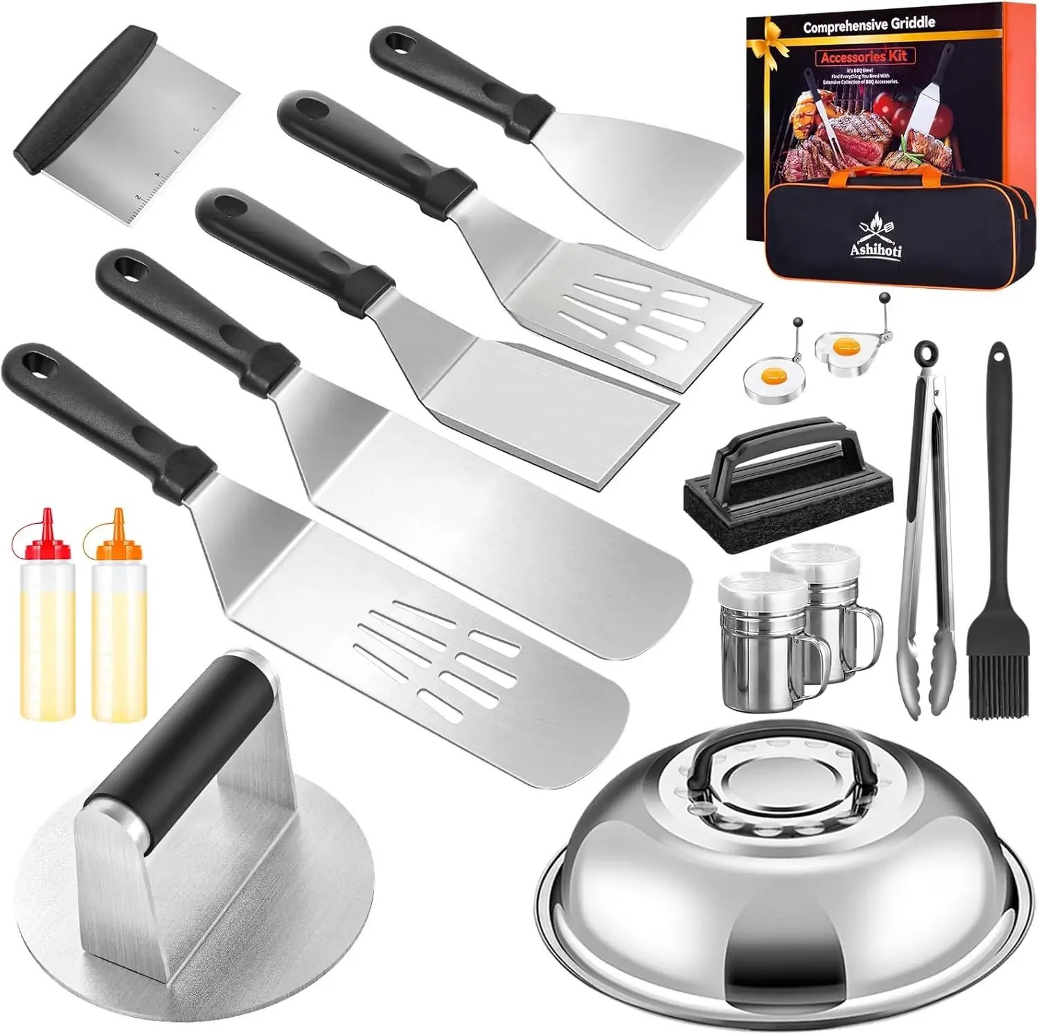 

Griddle Accessories for Blackstone with Smashed Burger Press,18Pcs Griddle Accessories kit for Hibachi, Enlarged Grill Spatula,