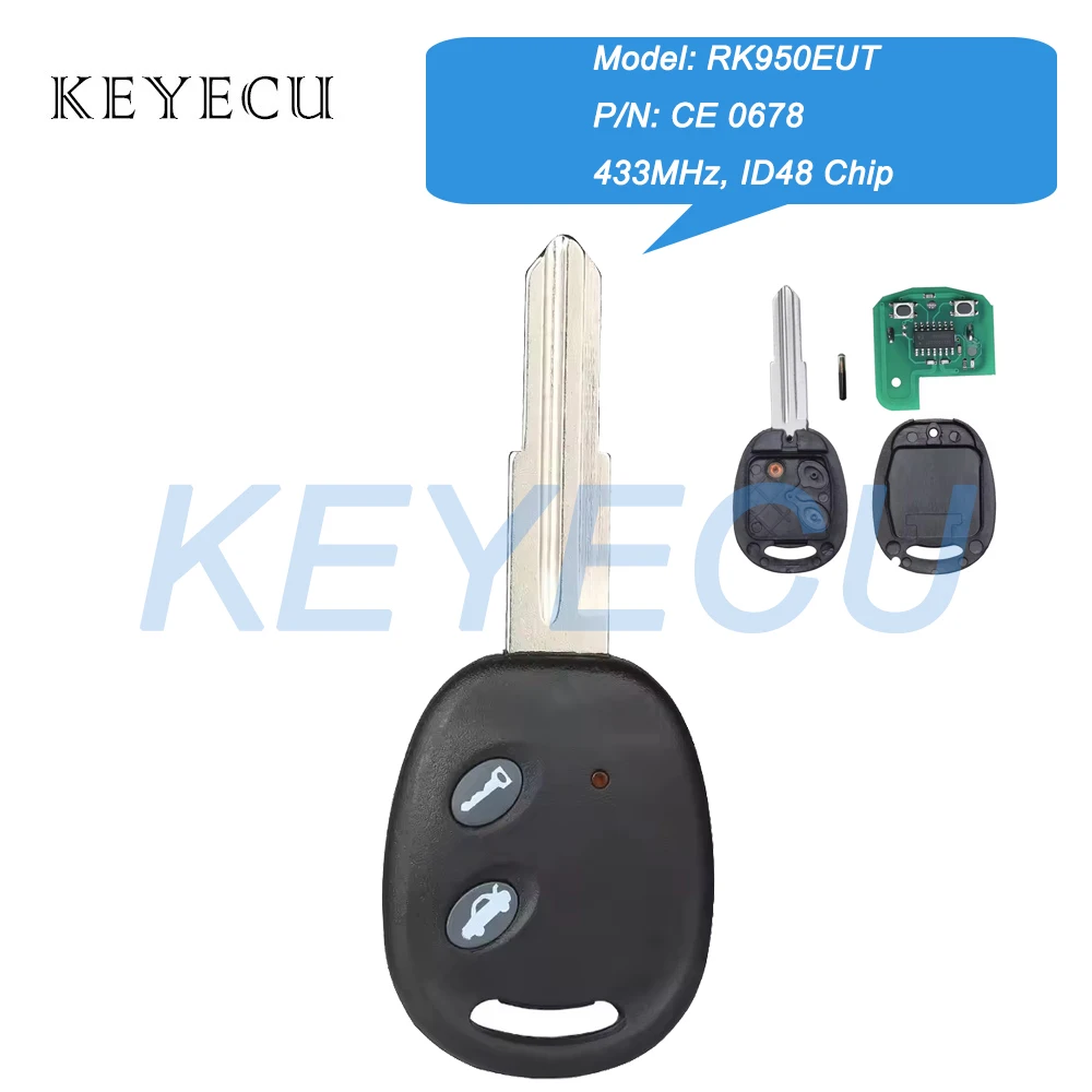 Keyecu Replacement Remote Key Fob 2 Buttons FSK 433.92MHz ID48 Chip for Chevrolet Aveo 2009-2016 Model: RK950EUT, P/N: CE 0678