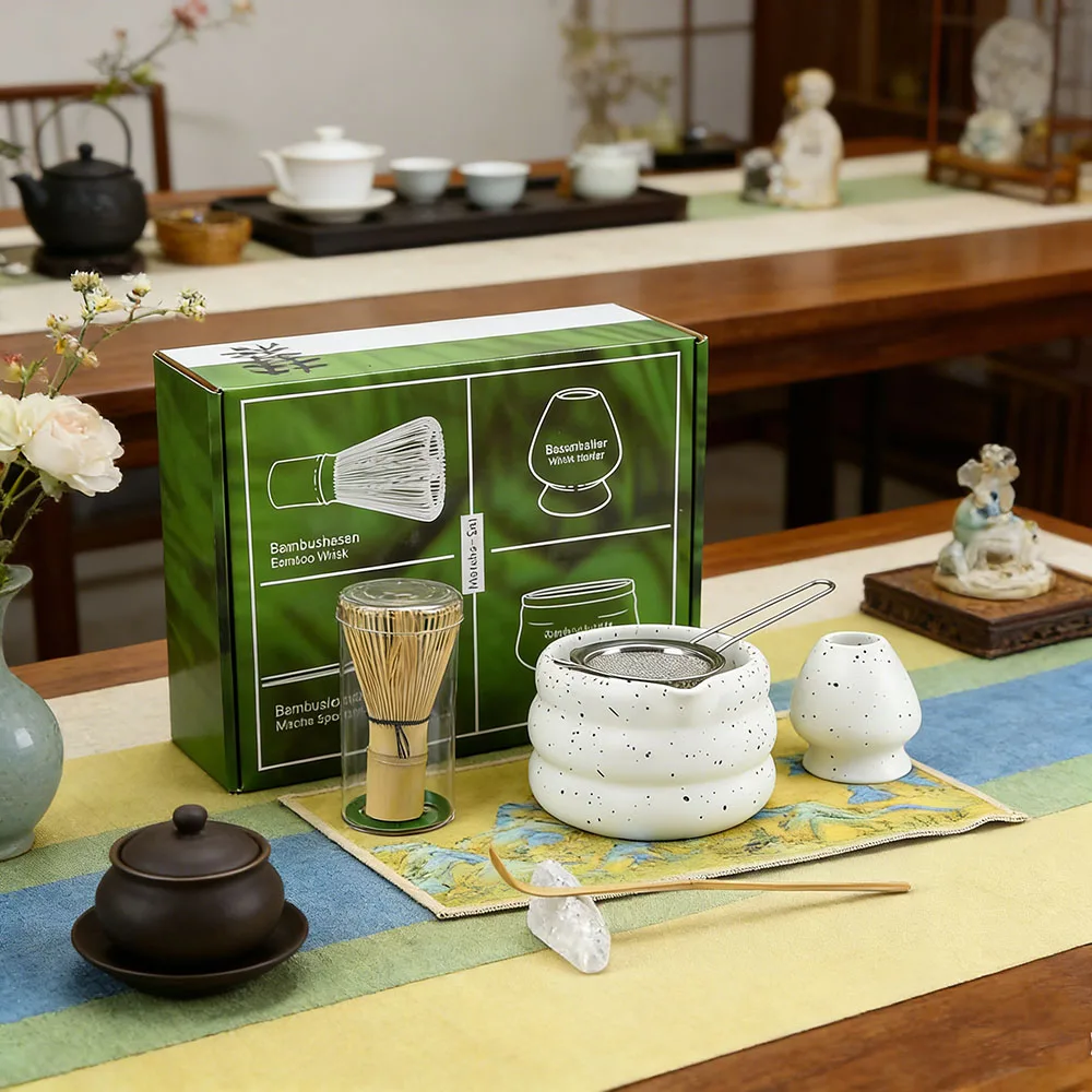 

7PCS Matcha Bowl ,Cloth, Spoon, Tea Whisk Stand, Strainer, Tea Whisk, Perfect Gift For Ceremony, Traditional Decoration