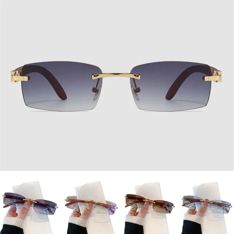 Rectangle Fashion Rimless Sunglasses for Women Men Frameless Shades Retro Vintage Trendy Eyewear