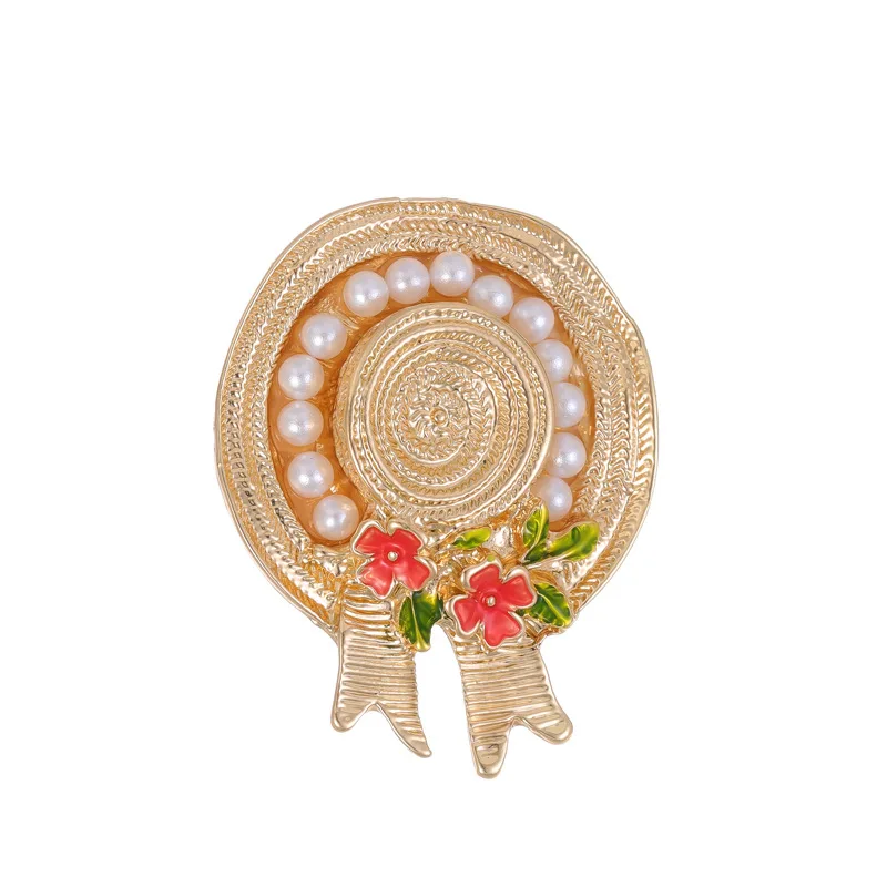 Foreign style straw hat pearl flower brooch fashion personality alloy corsage women's retro temperament sweater pin