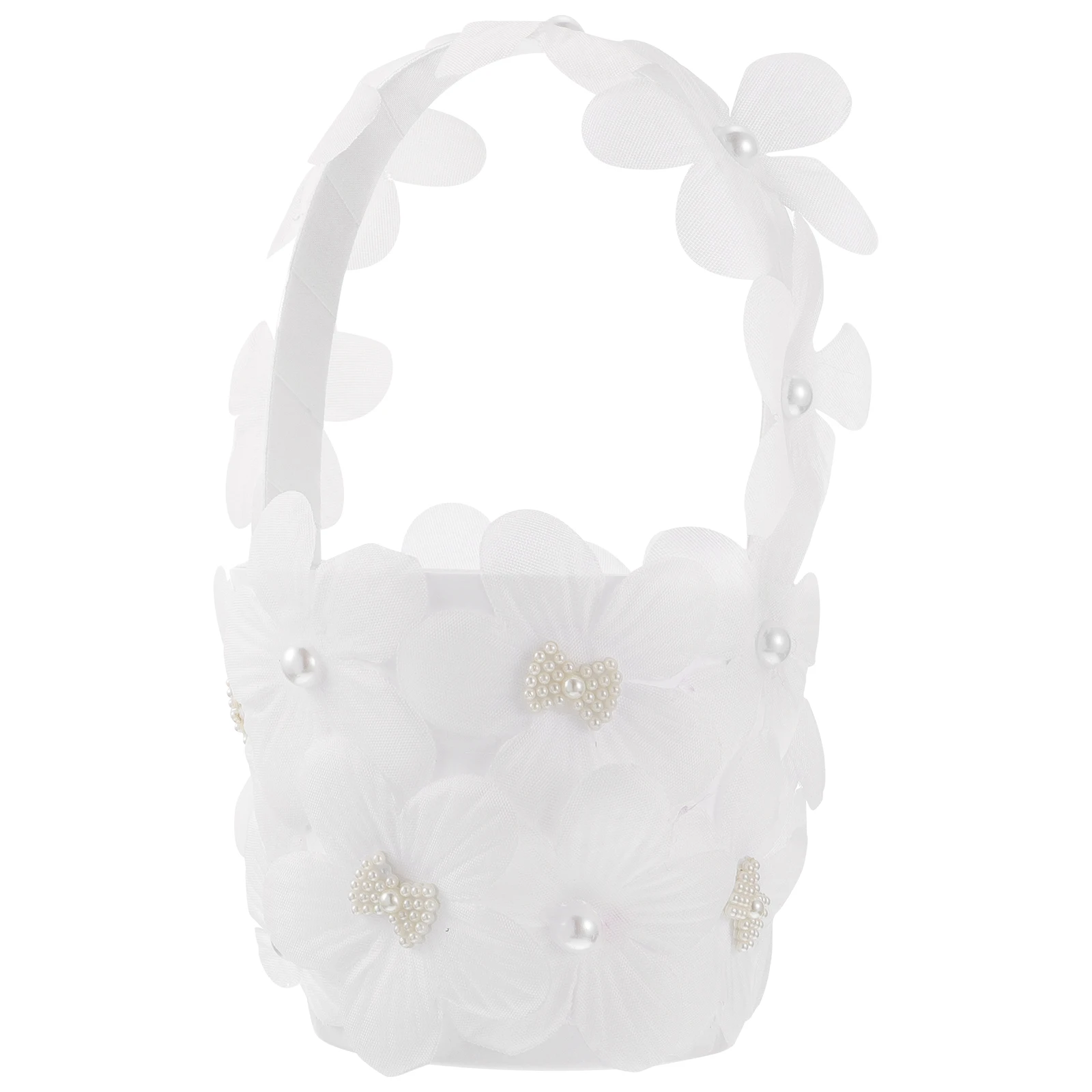 

Petal Wicker Hamper Small Flower Girl Wedding Baskets Plastic Handles Woven Storage Lace Decor Romantic Banquet Graduation Gifts