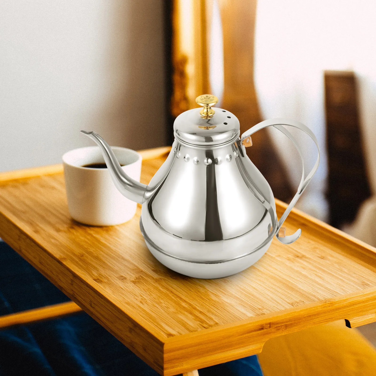 

Thickened Stainless Steel Tea Pot 1.5L Large Capacity Modern Metal Teapot for Home Office Brewing Coffee Loose Tea Hot Water