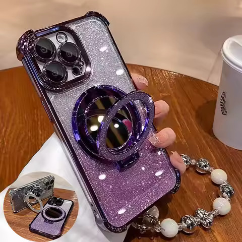 Glitter Bracelet Phone Holder Casing For Samsung Galaxy S25 FE S25 S24 S22 S23 Ultra Plus A55 A54 A53 A07 A35 Soft Clear Casing