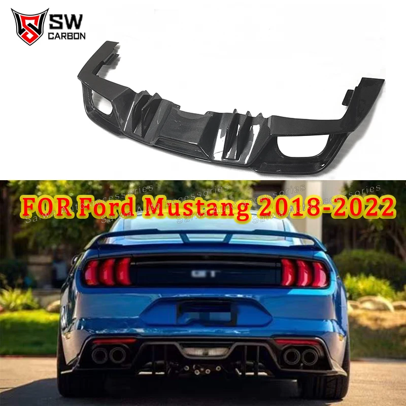 

Carbon Fiber Rear Bumper Lip Diffuser Spoiler for Ford Mustang 2015-2021 Fins Shark Style 4 Outlet Rear Diffuser Splitte Bodykit