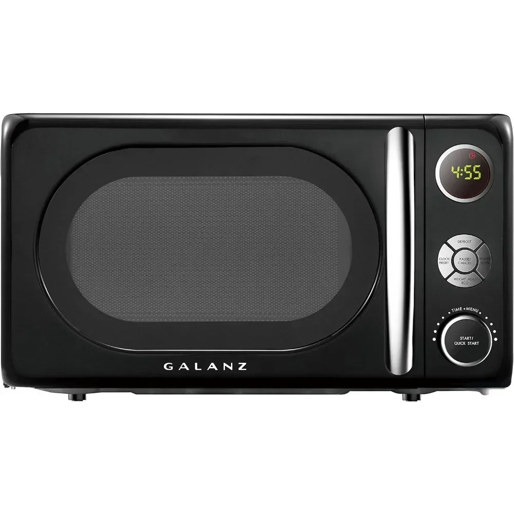 

%a Microwave Oven, LED Lighting, Pull Handle Design, Child Lock, Retro Black, 0.7 cu ft, 360°Rotating Evenly Heating, Child Lo