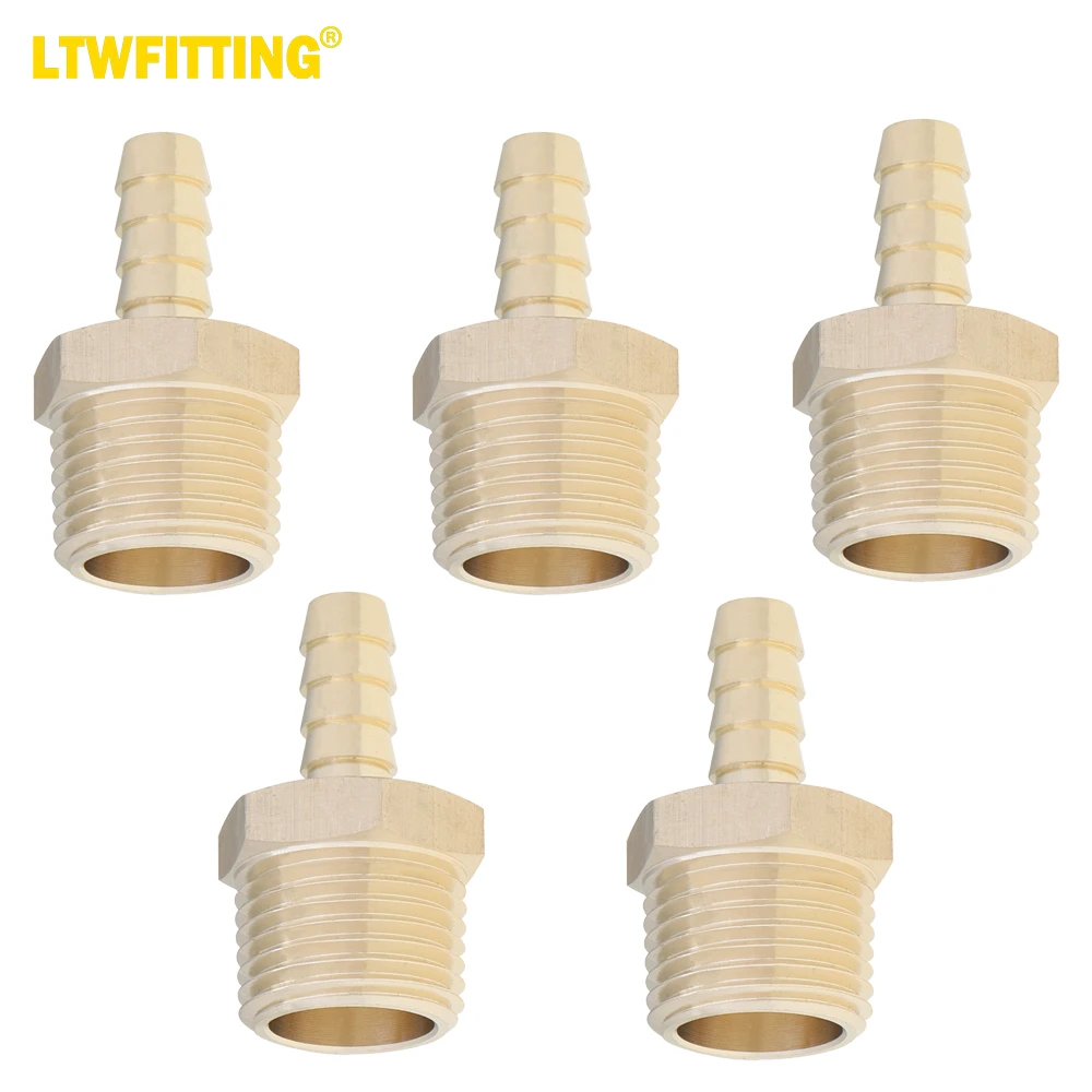 

LTWFITTING LF Brass Barbed Fitting Coupler/Connector 5/16" Hose Barb x 1/2" Male NPT Fuel Gas Water (Pack of 5)