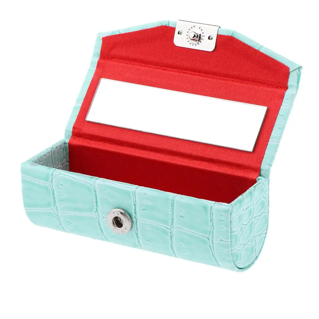 Lip Gloss Case with Mirror Crocodile Pattern Lipstick Case Purse Makeup Bag Organizer Compact Travel Size