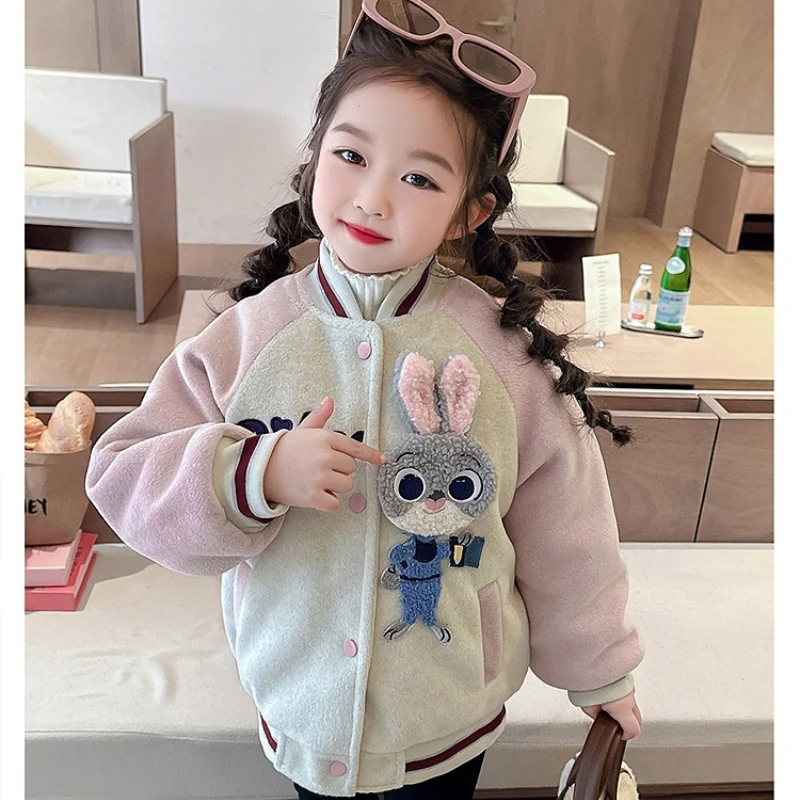 

Judy Hops Girls Winter Jacket, Rabbit Police Plush Baseball Coat for Kids Fashion Thickened Top