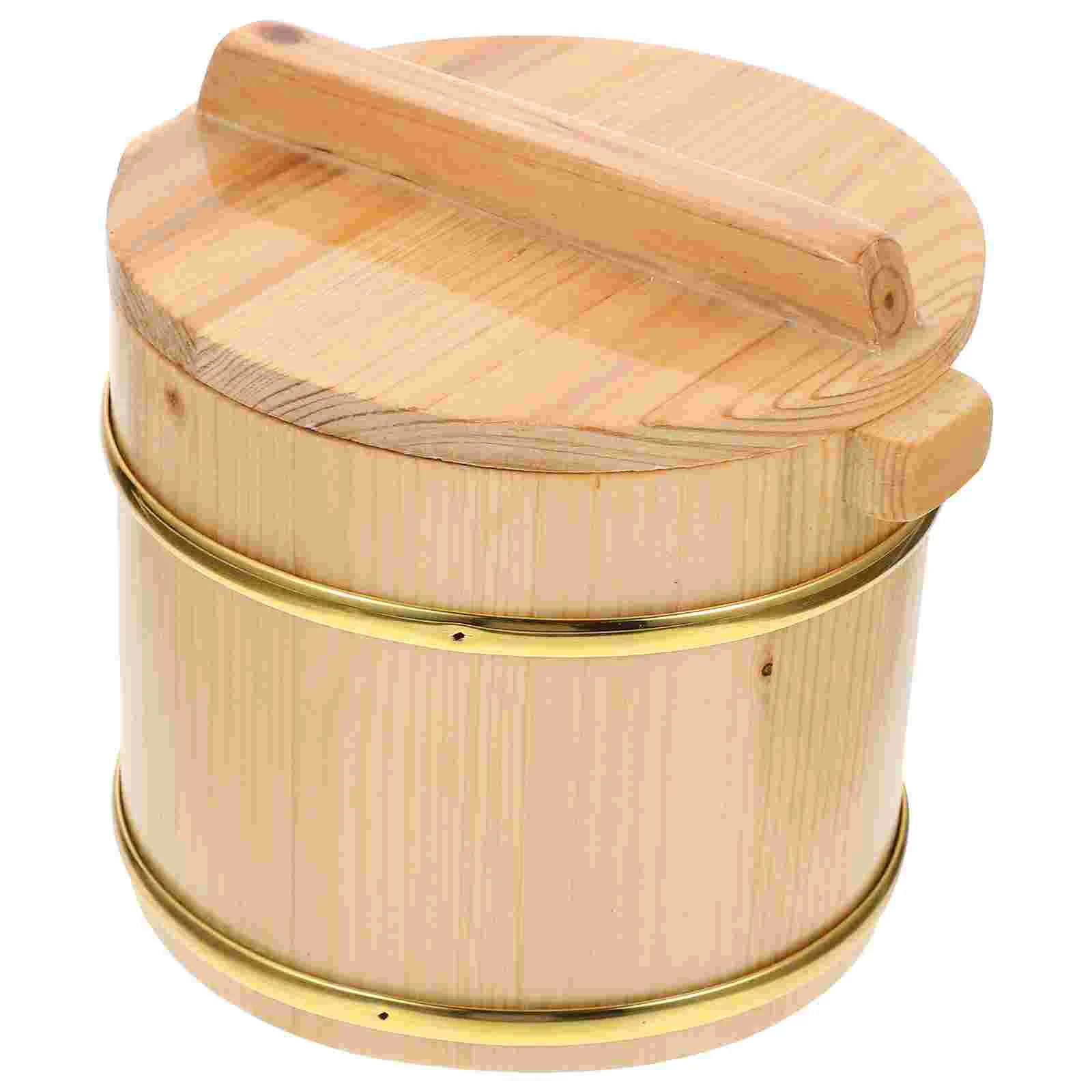 

Wooden Barrel Sushi Rice Bowl Bucket Food Containers with Lids Display Serving Holder Plate Mixing Tub