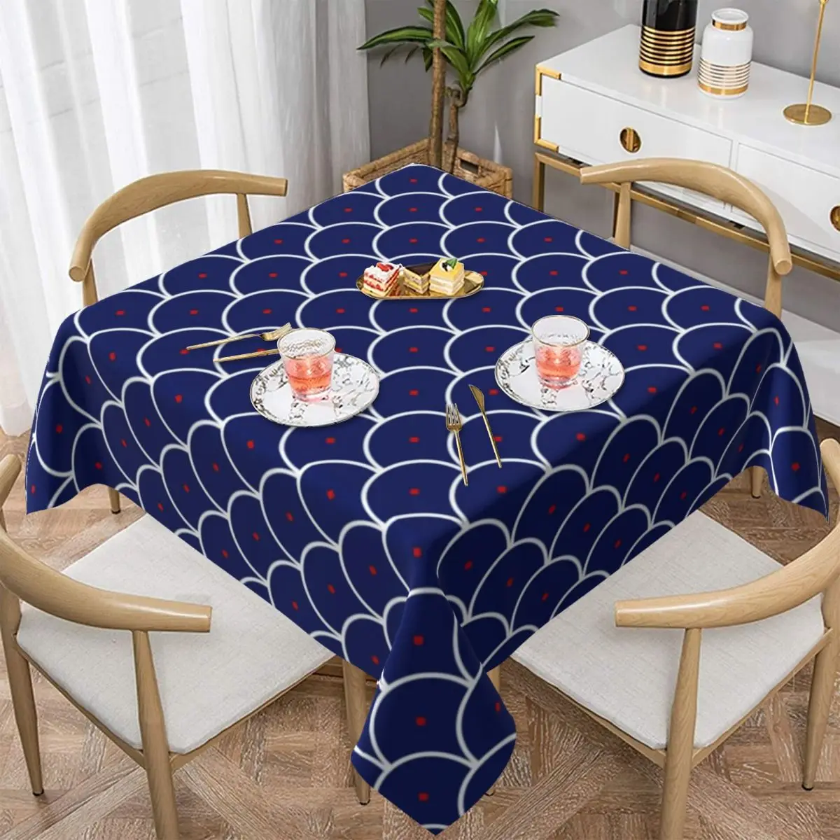 Blue Waves Seigaiha Tablecloth Japanese Waves Retro Table Cloth For Kitchen Dining Room Table Cover Waterproof Table Decoration