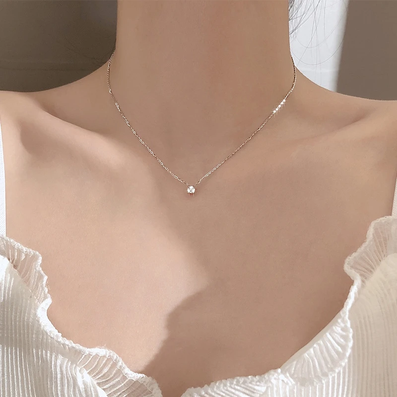 

925 Sterling Silver Shiny Zircon Pendant Necklace Clavicle Chain for Women Wedding Jewelry Wedding Jewelry Gift