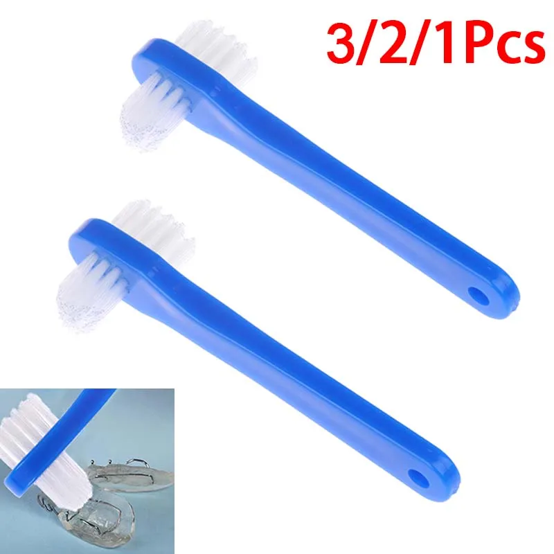 3/2/1PCS T-shape Denture Dedicated Brush Toothbrush Dual Head False Teeth Brushes Cleaner