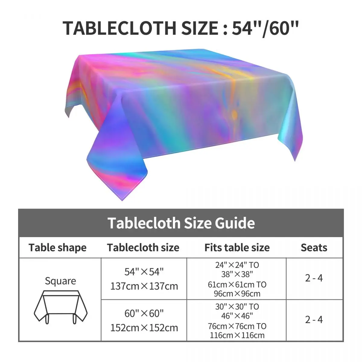 Colorful Tie Dye Tablecloth Neon Flow Polyester Table Cloth Retro Living Room Dining Pattern Table Cover Decoration