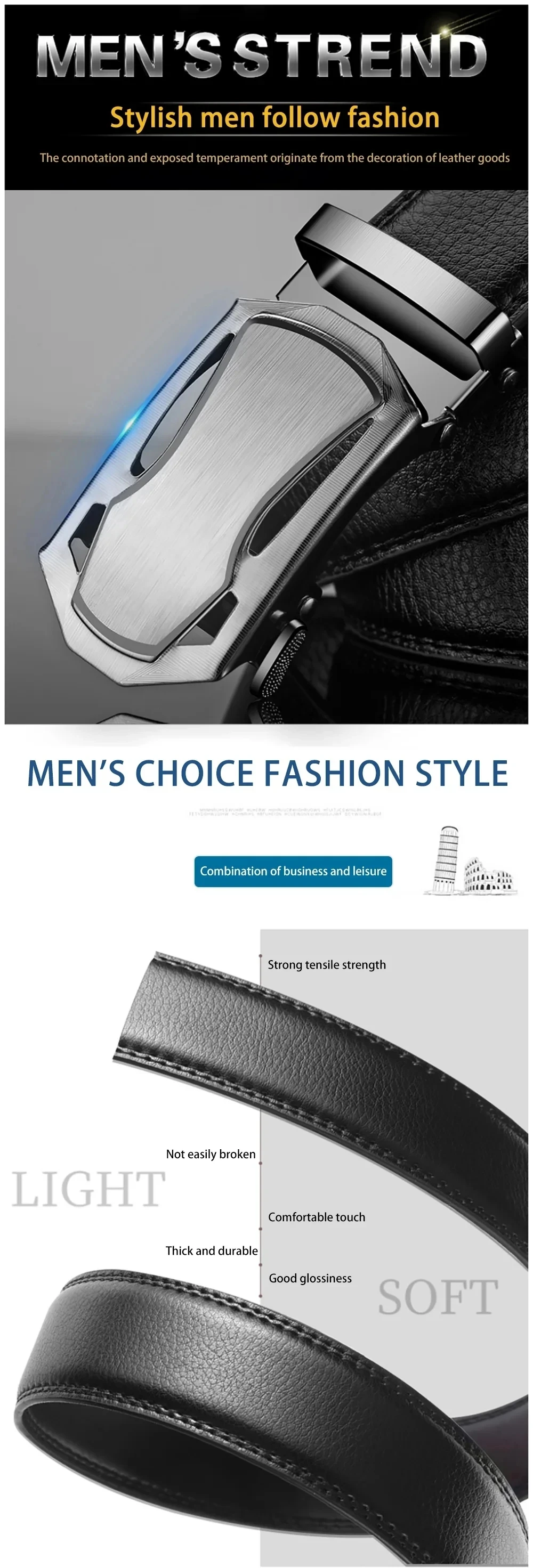 Mode-Business Männer Gürtel Echte Luxus Marke Gürtel Metall Schnalle Gürtel Hochwertige PU Leder Weichen Gürtel Mit Cargo Hosen Jeans – Detail 1