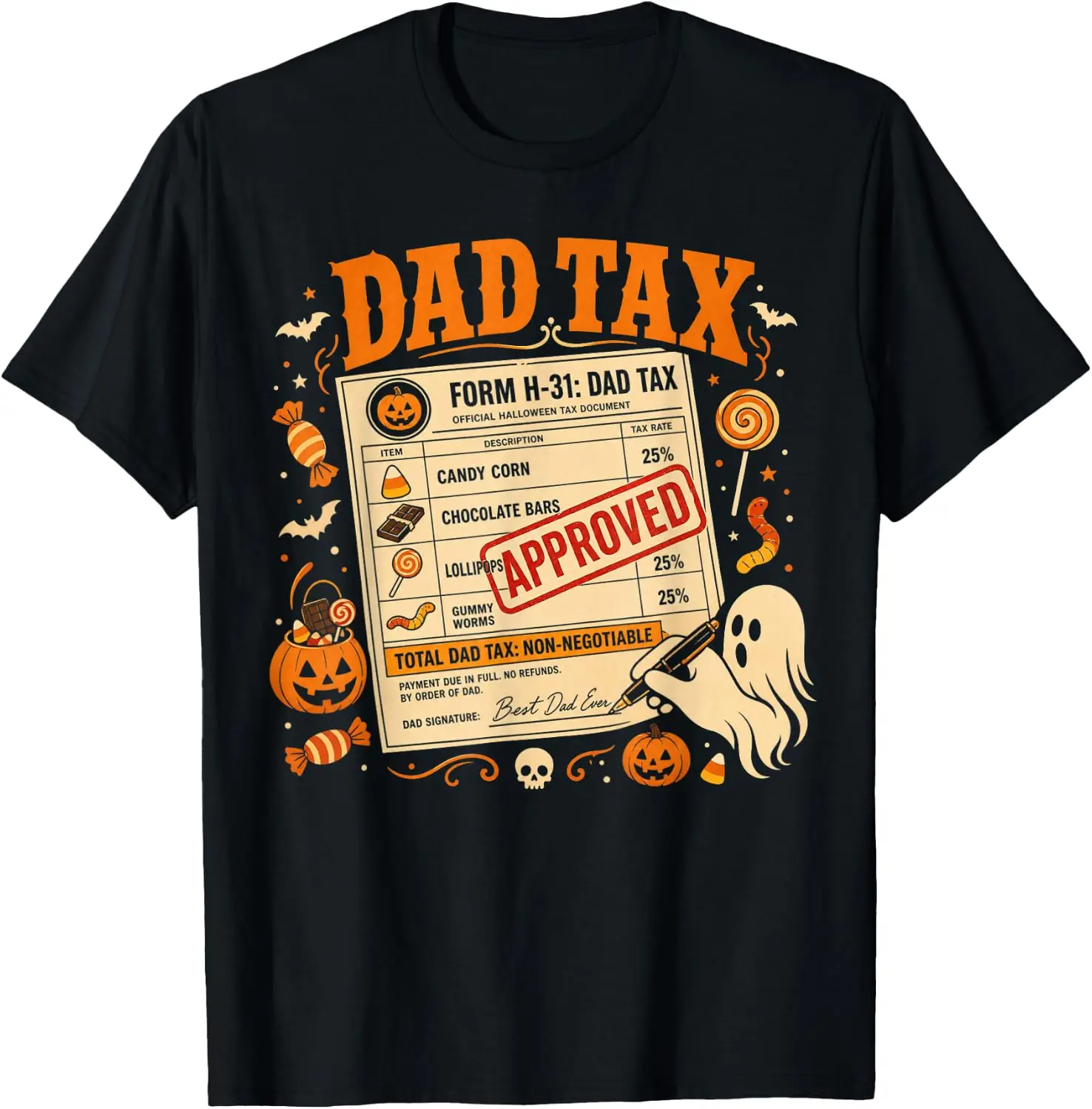 Tax Halloween Trick Or Treat Funny Pumpkin Dad T-Shirt 100% Cotton Trendy Y2K Short-Sleeve Tee – Soft, Quick-Drying, &