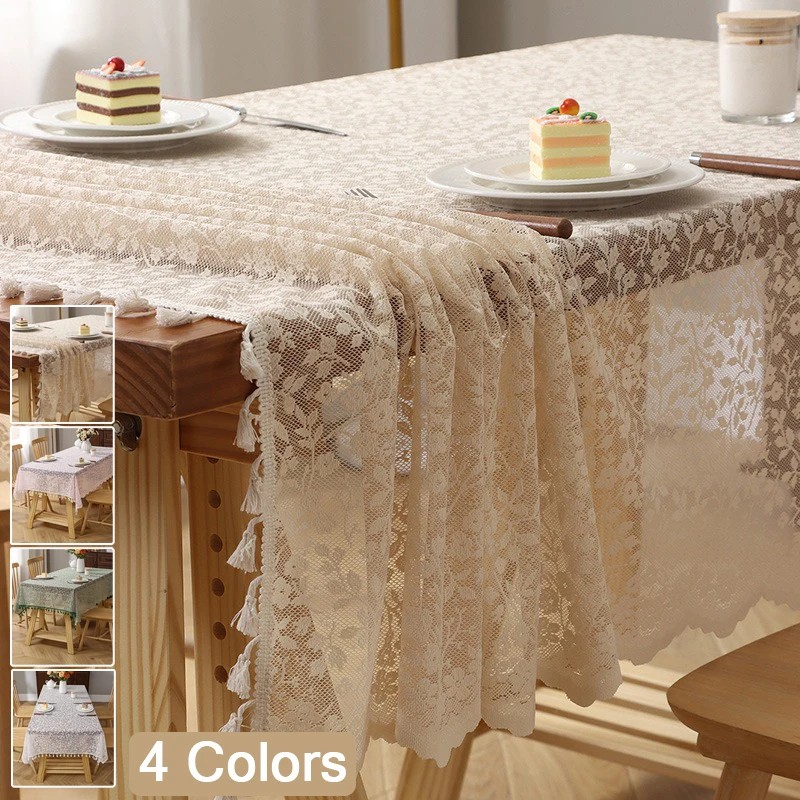 

1pc Elegant Lace Tablecloth with Tassels,Rural Fresh Jacquard Lace Tablecloth Perfect for Dining & Parties,Family Gatherings