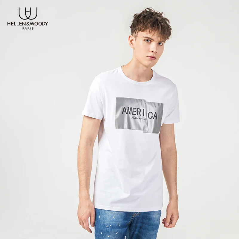 HELLEN&WOODY Mens Fashion Casual Letter Printing Short Sleeved T-shirts Loose Crew-neck Luxury Clothing