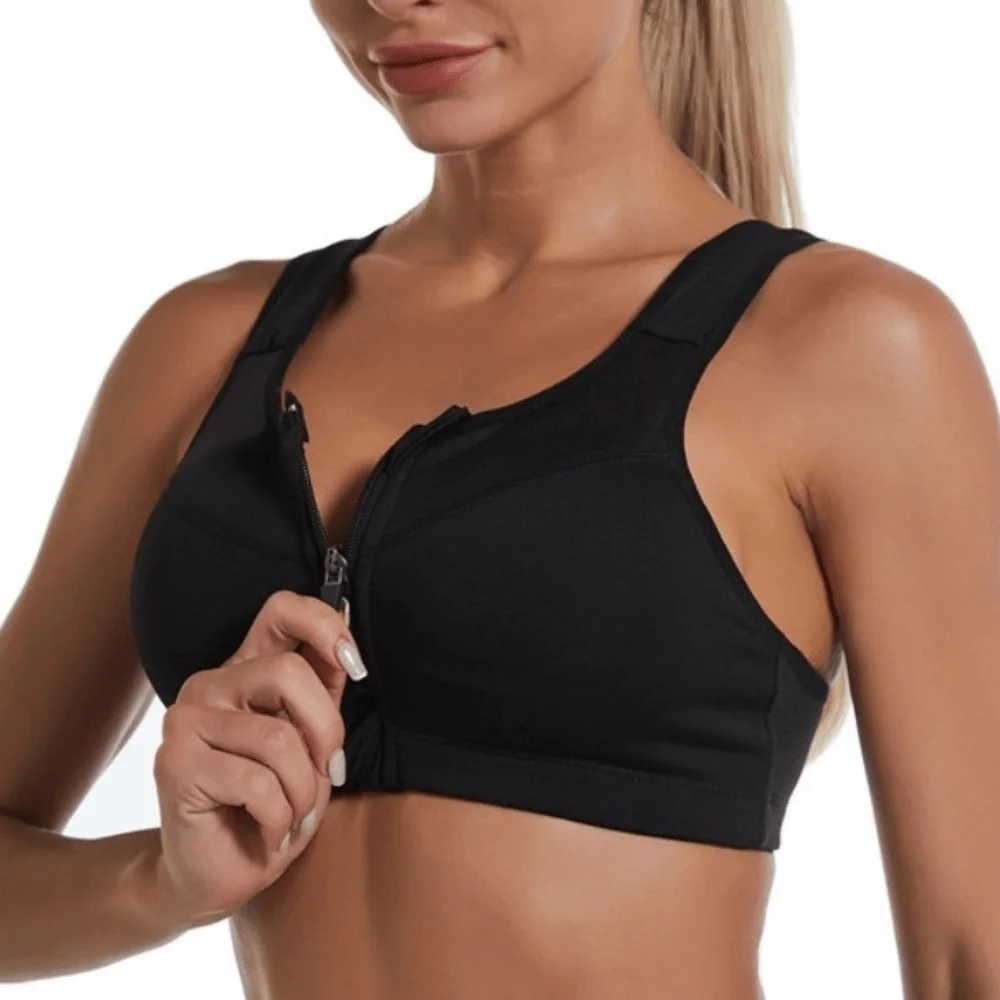 Zipper Sports Bra Breathable Comfortable Fitness Back-breasted Vest Anti-shake Design Moisture-Wicking Yoga Underwear Running