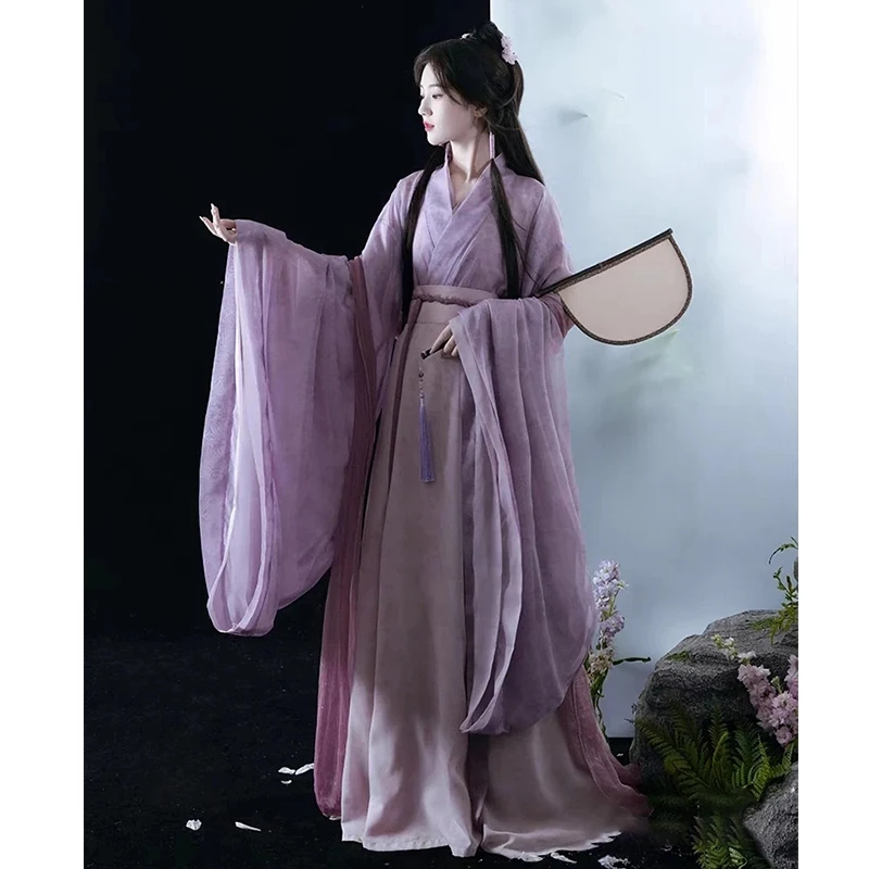 Hanfu women\'s 2024 new Wei Jinfeng ancient dress eight broken skirt purple ancient dress