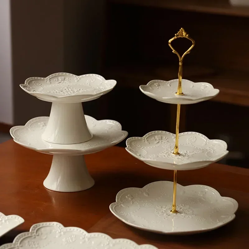 Ceramic Wedding Birthday Cake Stand Tiered Dessert Display for Afternoon Tea Buffet Serving Tray