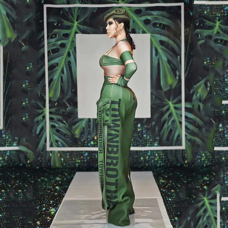 バーナイトクラブビヨンセ女性歌手コスチューム建国記念日フェスティバルパーティーグリーンアーミースタイルパフォーマンスドレスダンスコスチュームyj004