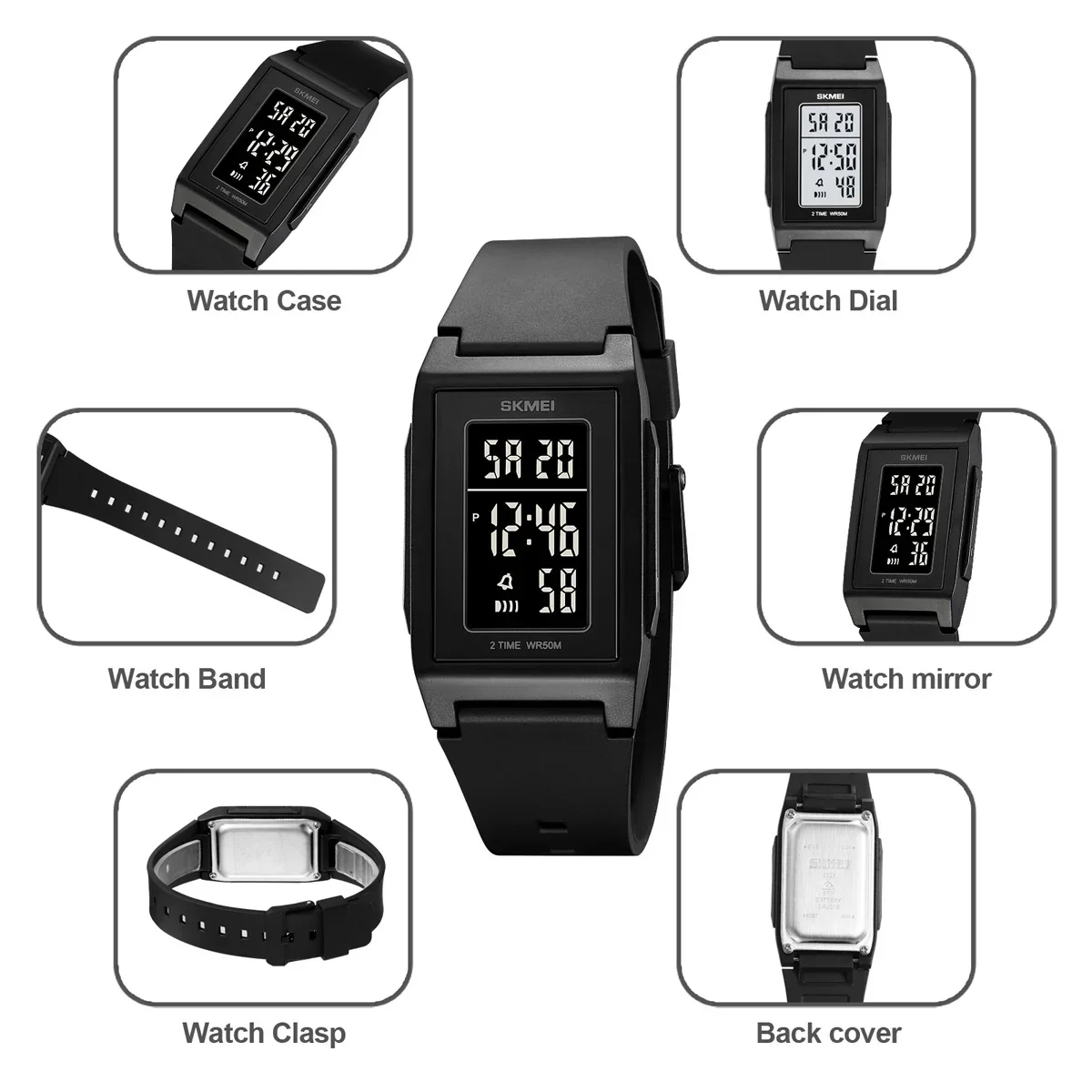 Reloj de pulsera SKMEI 2321 para estudiantes, Reloj con pantalla de luz trasera, relojes digitales para Hombre, Reloj deportivo con cuenta atrás, resistente al agua a la moda