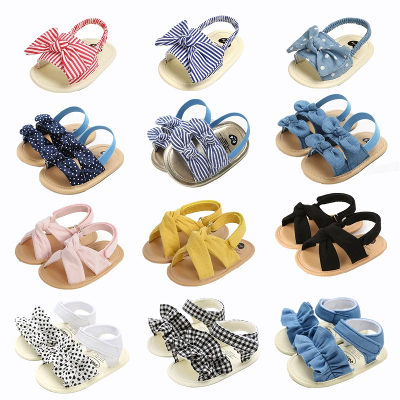 

2022 Baby Girls Sandals Canvas Bowknot Toddlers Newborn Infantil Sandals Summer Infant Baby Girls Soft Crib Shoes Infants Sandal