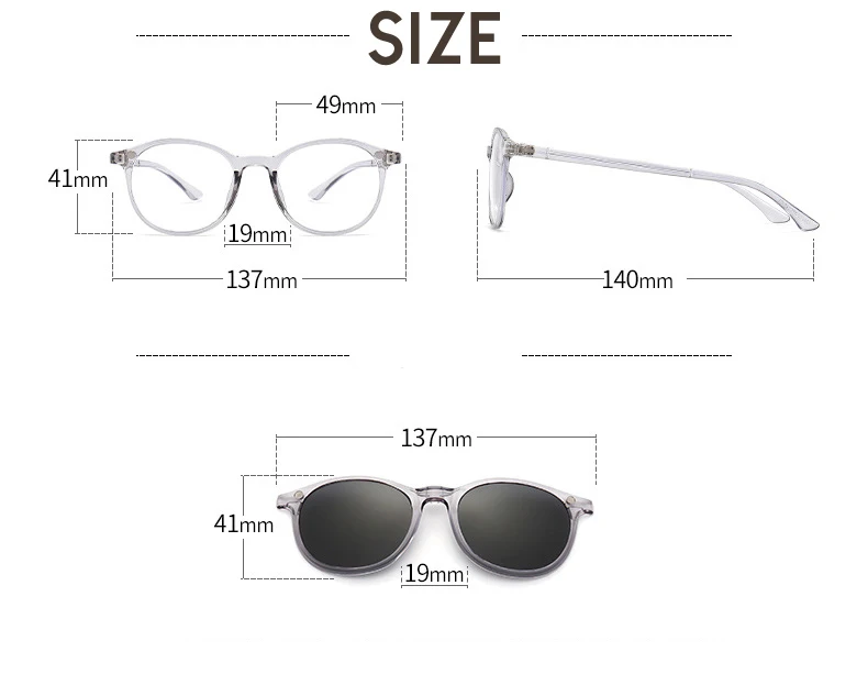 Vcka transparenten Rahmen Frauen Myopie Sonnenbrille 6 in 1 Mode polarisierten Magnet clip auf Brille verschreibung pflicht ige Brille-0.5 ~-6,0 – Detail 5