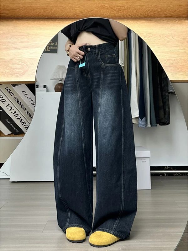 กางเกงยีนส์ทรงตรงขาบานเอวต่ำปักลายสไตล์อเมริกันย้อนยุคสำหรับผู้หญิง รุ่นใหม่ล่าสุดสำหรับฤดูใบไม้ร่วง สไตล์ลำลอง