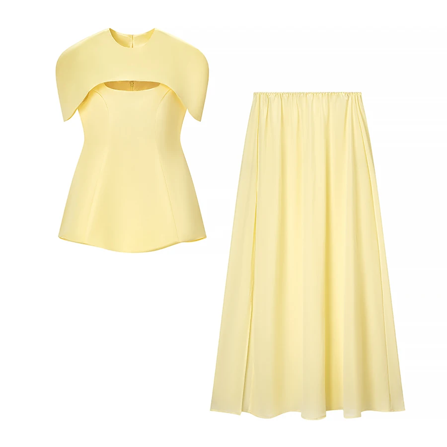 

Комплект из топа с открытыми плечами и юбки 2025 Sle Faion Slimming: Элегантный и универсальный женский костюм для осени