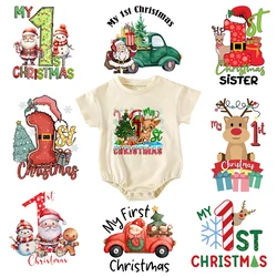 It's My 1st Christmas Pattern Sticker Iron on Patches Heat Transfer Vinyl Stickers for Kids Clothes Dress Hat Decoration