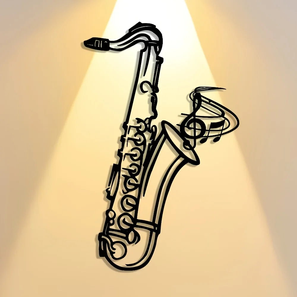 CIFBUY Iron Wall Art Black Saxophone Waterproof Metal Sculpture For Living Room Hanging Decor Gift