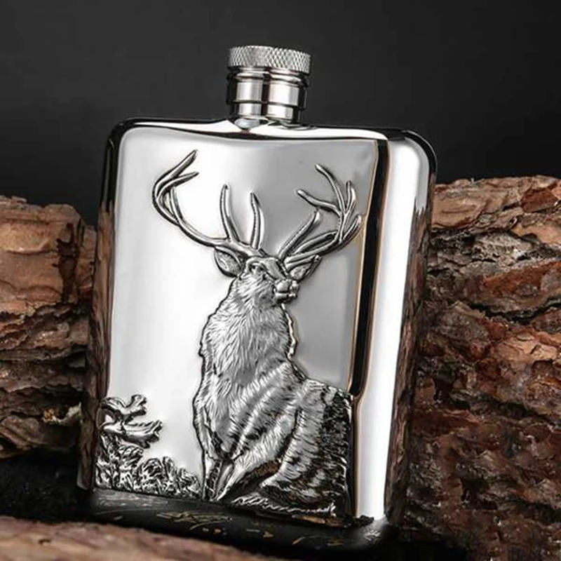 HONEST Stainless Steel Wine Flask Hip Flask 6 Oz Deer Pattern Whiskey Pocket Whiskey Bottle Alcohol Bottle - Elk 200-300ML