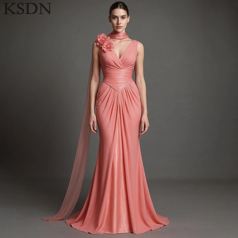

KSDN Elegant Women Evening Dresses Formal Sweetheart Sleeveless Pleat Chapel Train Gowns Special Occasion Luxury Dress Vestidos