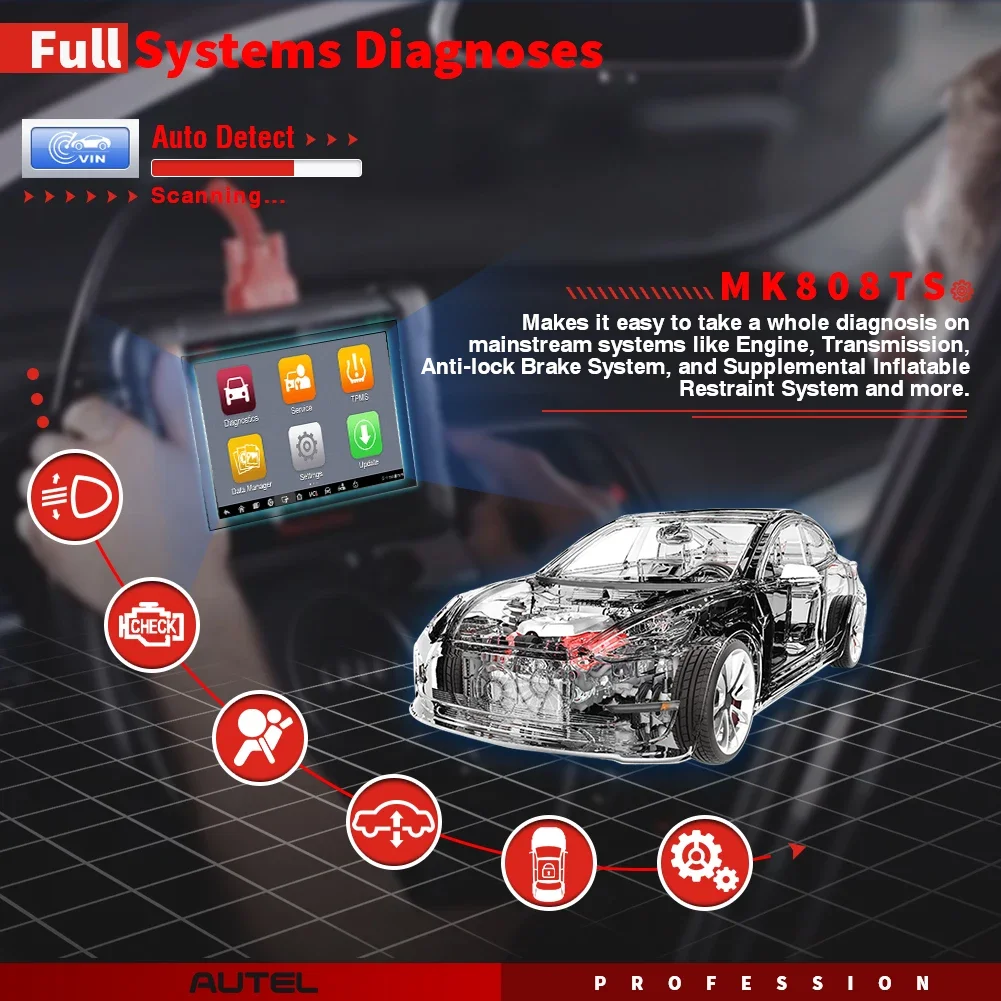 Autel Ts 608 Maxicom Mk808ts Tire Pressure Obd2 Diagnostic Tool Tpms Programmer 1 Year Free Update