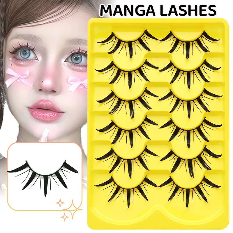 DINGSEN 6 Paar Manga-Wimpern, Cosplay, falsche Wimpern, Anime, gefälschte Wimpern, Make-up, großes Auge, Manga-Wimpern, Manhua-Streifenwimpern – Detail 1