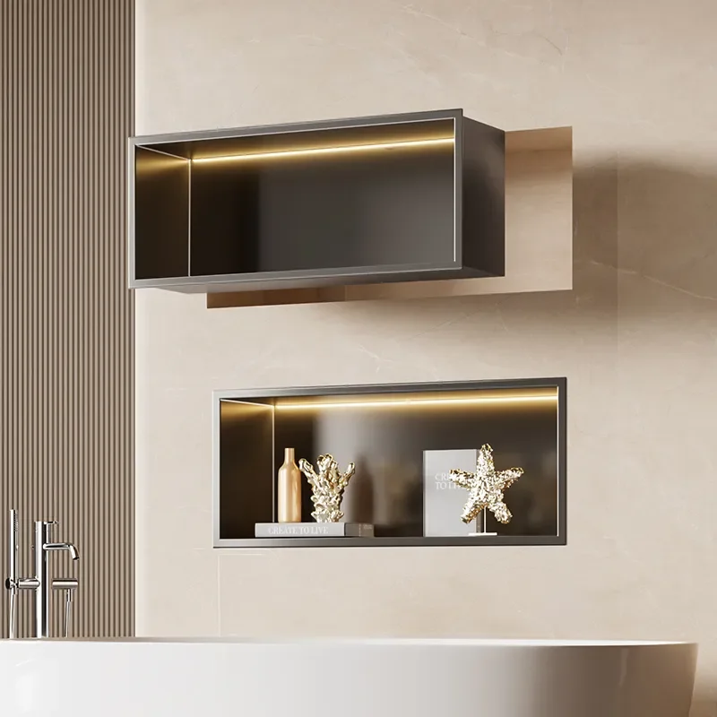 Stainless Steel Wall Mounted Toilet Paper Holder Rack Bathroom Storage Shelf Organizer Thin Horizontal Niche Cabinet for