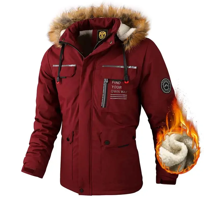 Outdoor Assault Suit Winter Plush Thick Men's Coat Windproof Waterproof Mountaineering Suit Men's Large Multi Pocket Work Jacket