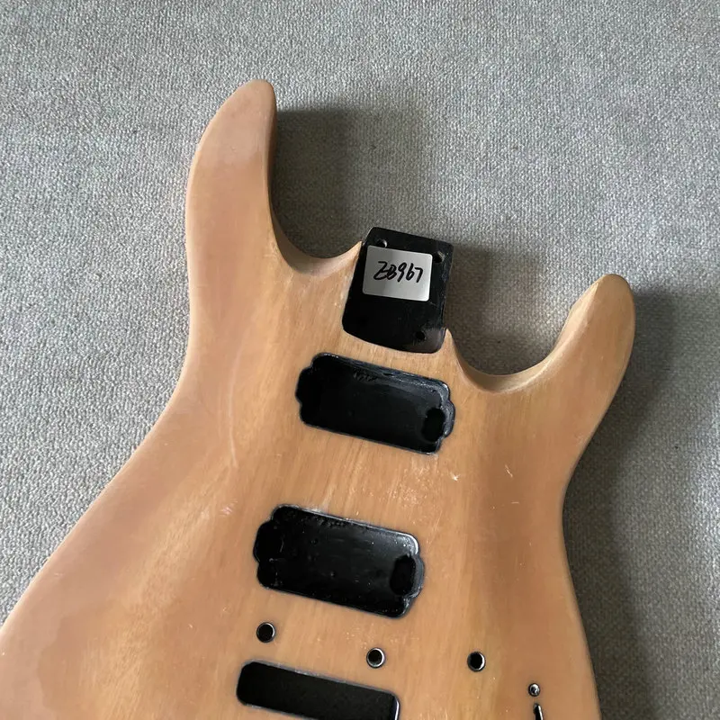 EB967 Natural Solid Okoume Unfinished Electric Guitar Body 2 Pivots Bridges Humbucker X2 Pickups DIY Replace Parts with Damages