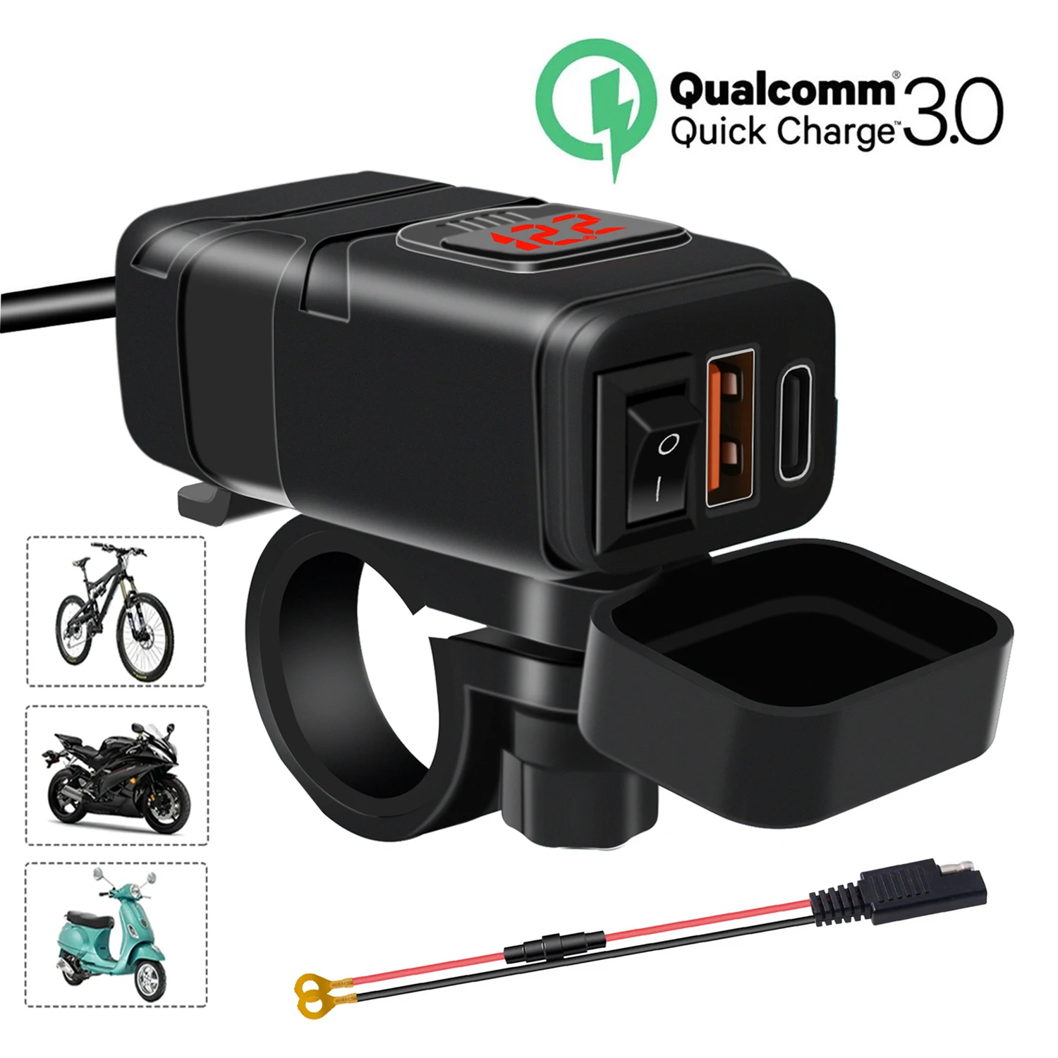 Motorcycle Usb Fast Cell phone Charger Waterproof 12v Port Socket Connector With Cell Mobile Voltmeter Digital For Bike Moto